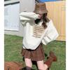 Design sense love letter oversize sweater women's autumn and winter velvet thickened round neck loose and thin pullover