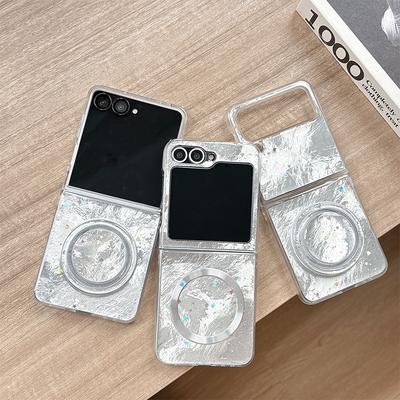 Tinfoil Texture Star Sequins Magnetic Holder Mobile Phone Case for Samsung Zflip6 Flip Folding Zflip7 Women