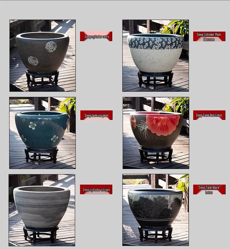 Jingdezhen Large Ceramic Goldfish & Water Lily Bowl for Courtyard