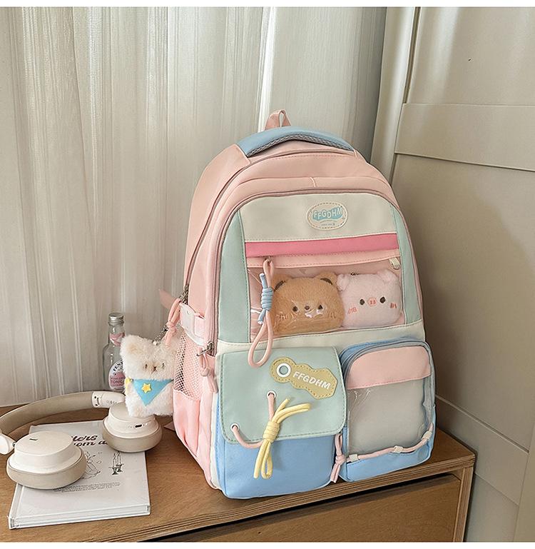 Schoolbag new high-value college style fresh and sweet backpack junior high school students contrasting color splicing bar pain bag backpack