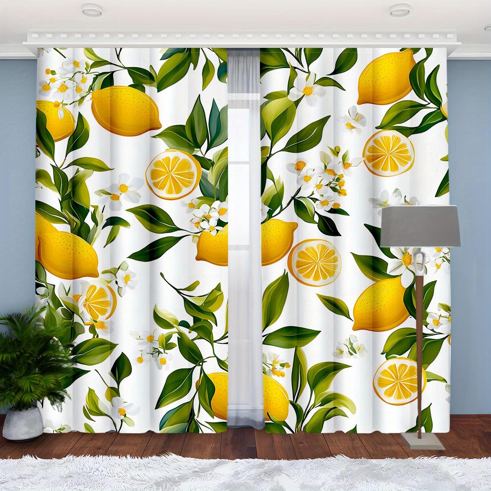 

2PCS Lemon & White Blossom Floral Print Curtains, Rod Pocket Design for Kitchen and Living Room 24x59in(60x150CM)x2&Rod Pocket&2 panels
