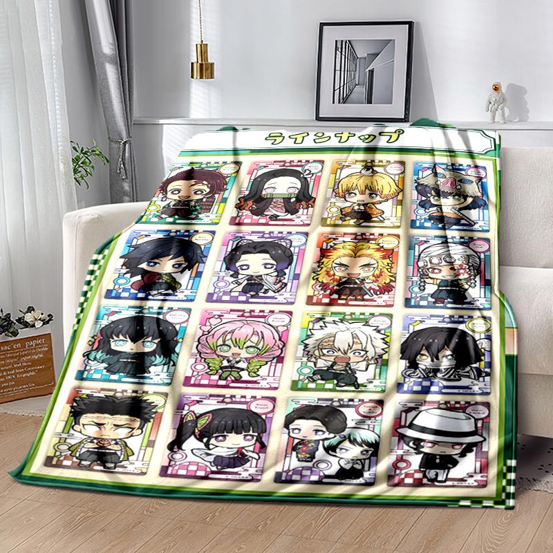 1pc Blanket Demon Slayer characters1 Print Design, Lightweight Blanket for Sofa, Bed- Soft &Warm, Gift for All Seasons like Christmas, Halloween