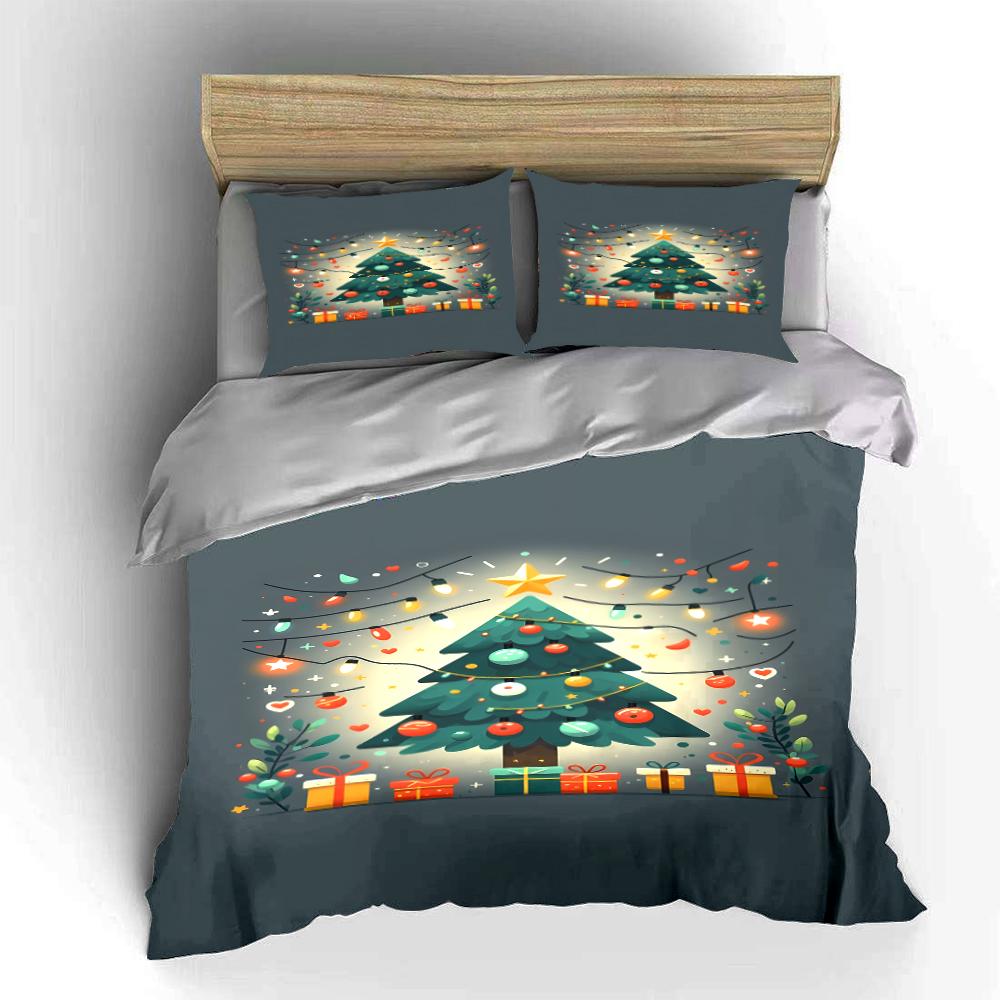 Christmas Tree Bedding Set with Lights Bedding Set (1 Duvet Cover, 2 Pillowcases, Duvet Not Included)