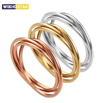 3mm Stainless Steel Three-in-One Braided Interlocked Rolling Anxiety Ring For Wedding Band Promise Anniversary Ring