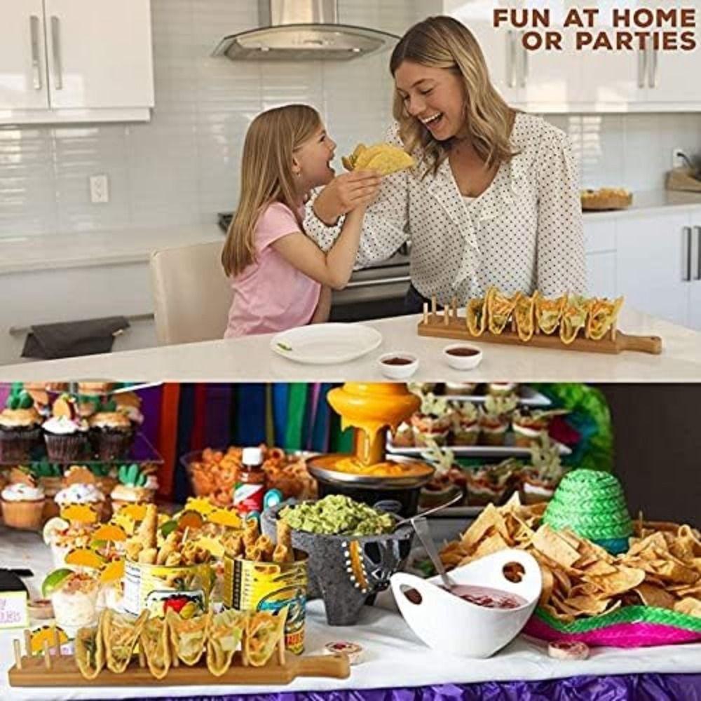 Eco Friendly Wood Taco Holder Bamboo Appetizer Server Kit Vintage Taco Tray Organizer  Kitchen