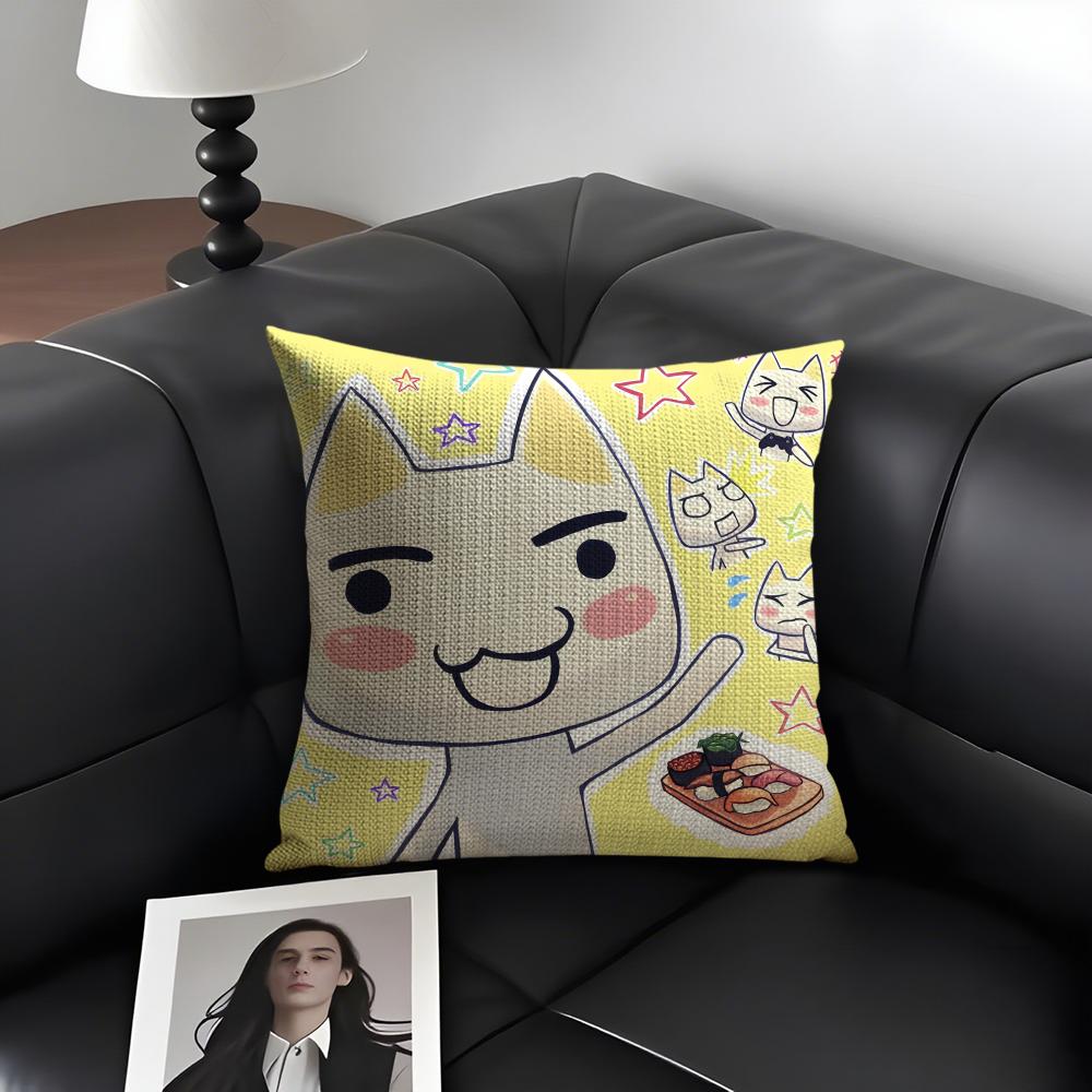 I-Inoue Toroo Cartoon Cushion Cover Natural Linen Organic Fabric Double-Sided Printing Sofa Home Decor Gift Pillow Case