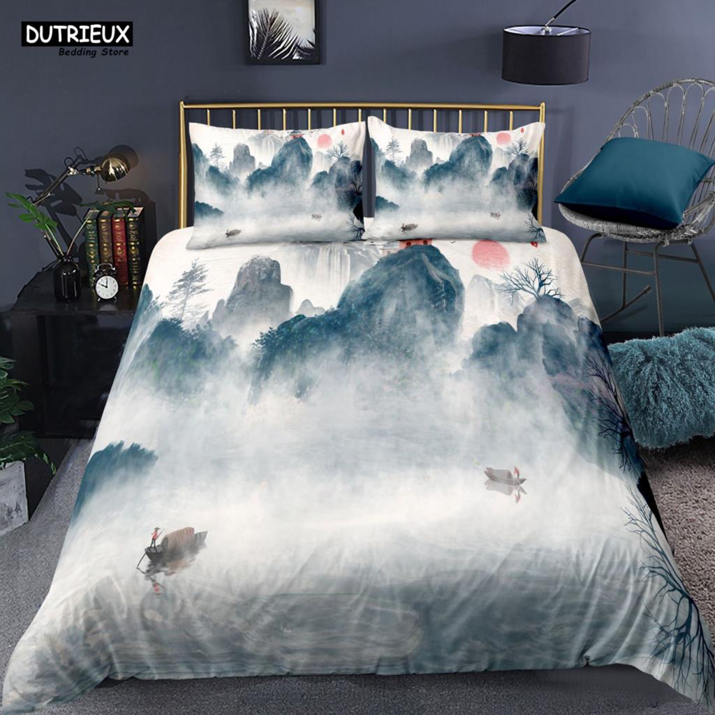 Chinese Style Landscape Bedding Set Plum Blossom Duvet Cover Sets With Pillowcase Duvet Cover Single Full King Comforter Sets