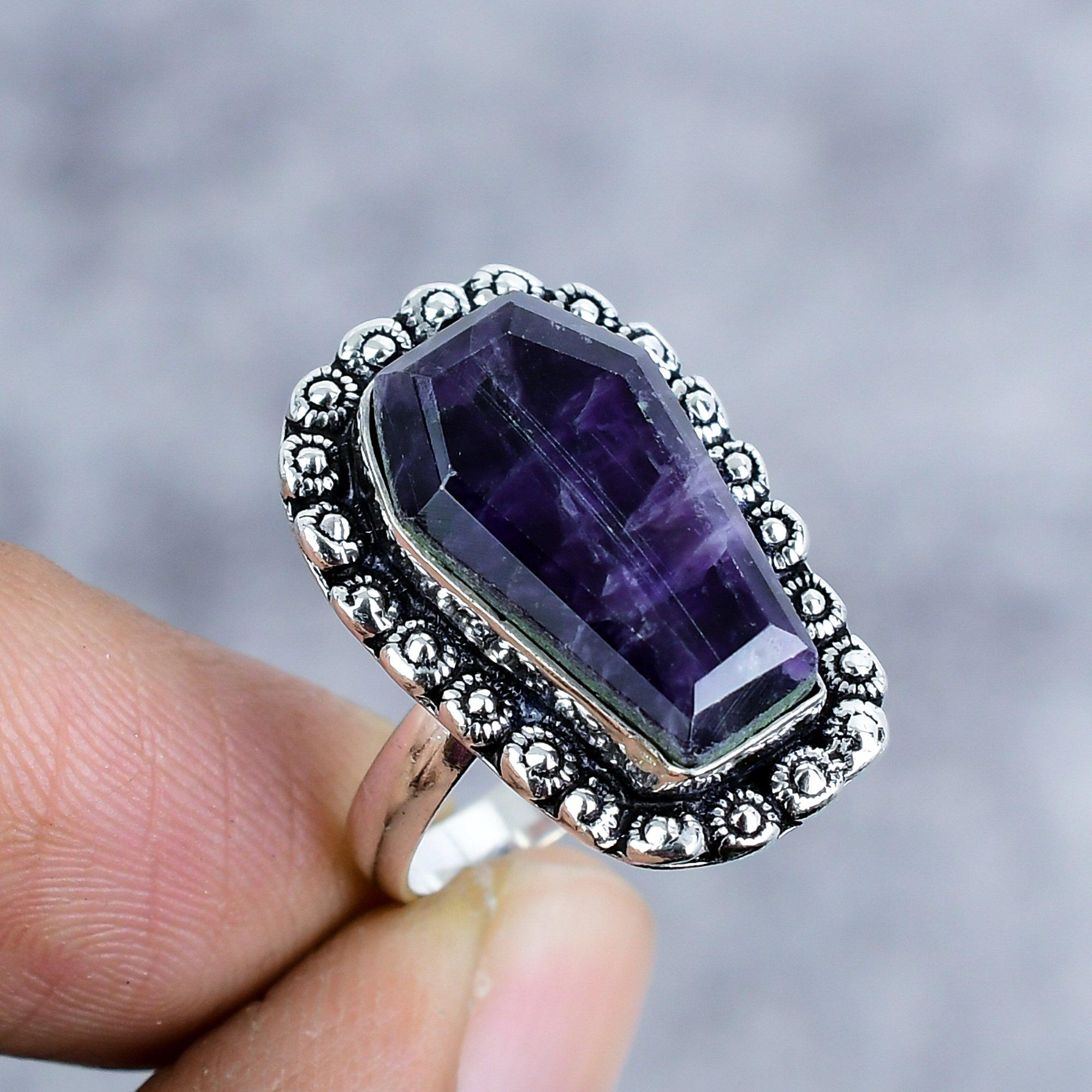 

Sage Amethyst Gemstone Handmade 925 Sterling Silver Jewelry Ring Size 7 M-2569