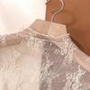 Spring and Autumn Women Floral Lace Shirt  Long Sleeve Sexy Mesh Bottoming Shirts Mock Neck Blouse T-Shirt Pullover Top