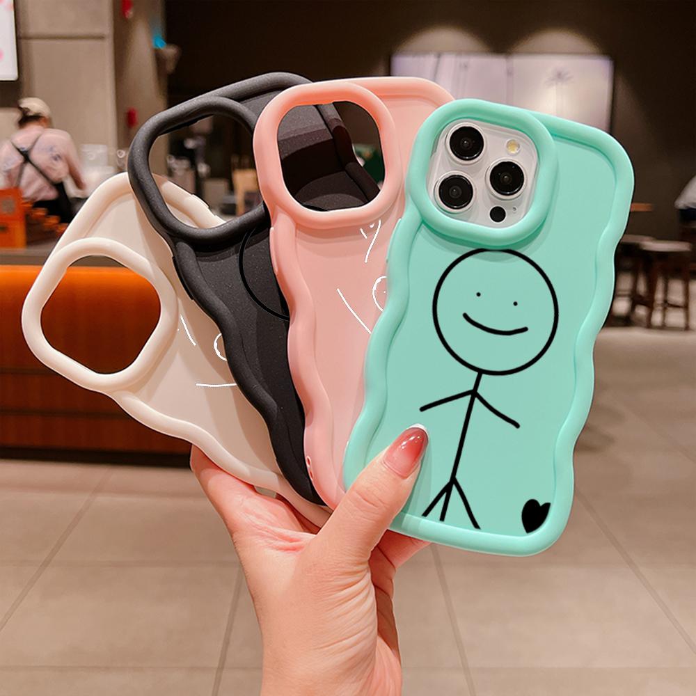 N80 Cartoon Matchman Design Macaron Wavy Edge Phone Cases for iPhone 15 Pro Max Samsung A54 A13 A14 S23 S24 Ultra Redmi Note 13 Pro Shockproof Cover