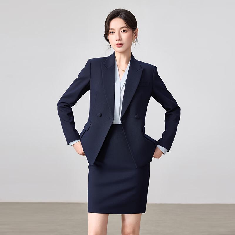 Teluoman Women's Dark Blue Blazer & Wide-Leg Pants Suit Set