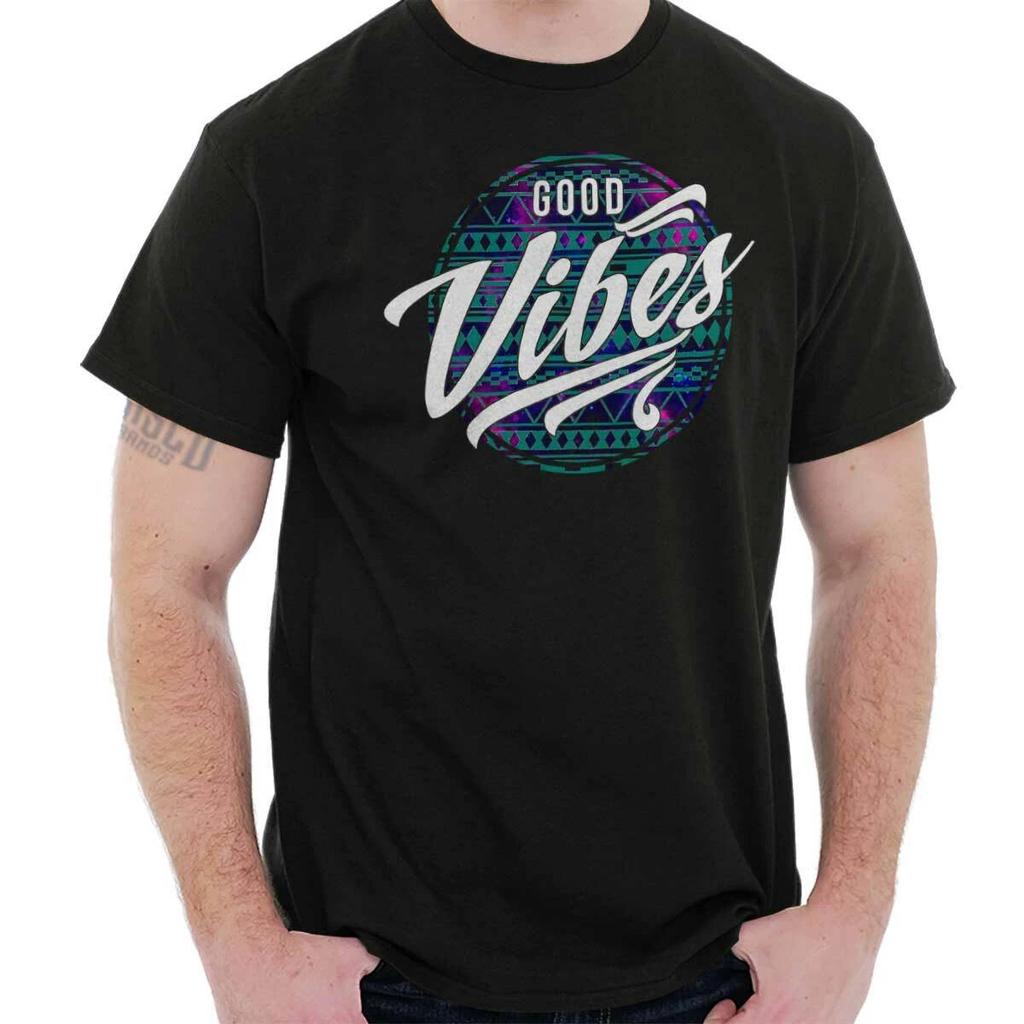 Retro Good Galaxy Pattern Hippie Vibes Quote Womens or Mens Crewneck T Shirt Tee