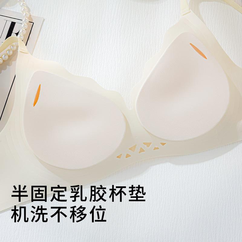Milk Skin Jelly Underwear Women's Hollow Soft Support Upper Support No Steel Ring Comfortable Gathering Fixed Cup Machine Washable Bra Cover