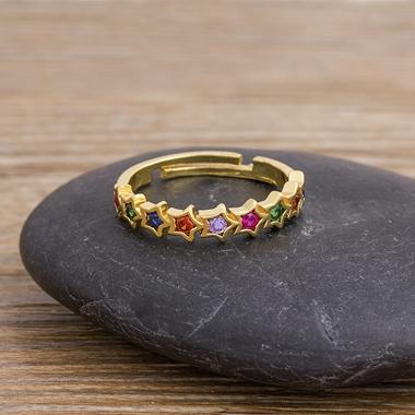 Nidin New Arrival 12 Styles Rainbow Crystal Rings for Women Adjustable AAA Cubic Zirconia Opening Geometric Ring Jewelry Gifts