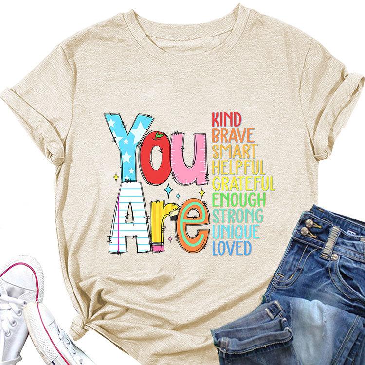 Summer New Short Sleeve Tshirt You Are Kind Brave Smart Print Loose Casual Round Neck Top Womens Fashion Allmatch Pullover