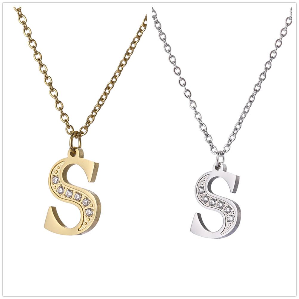 My Shape A-Z Letters Necklaces Girls Initials Alphabet Gold Color Chains Stainless Steel Rhinestone Name Pendant Choker Jewelry