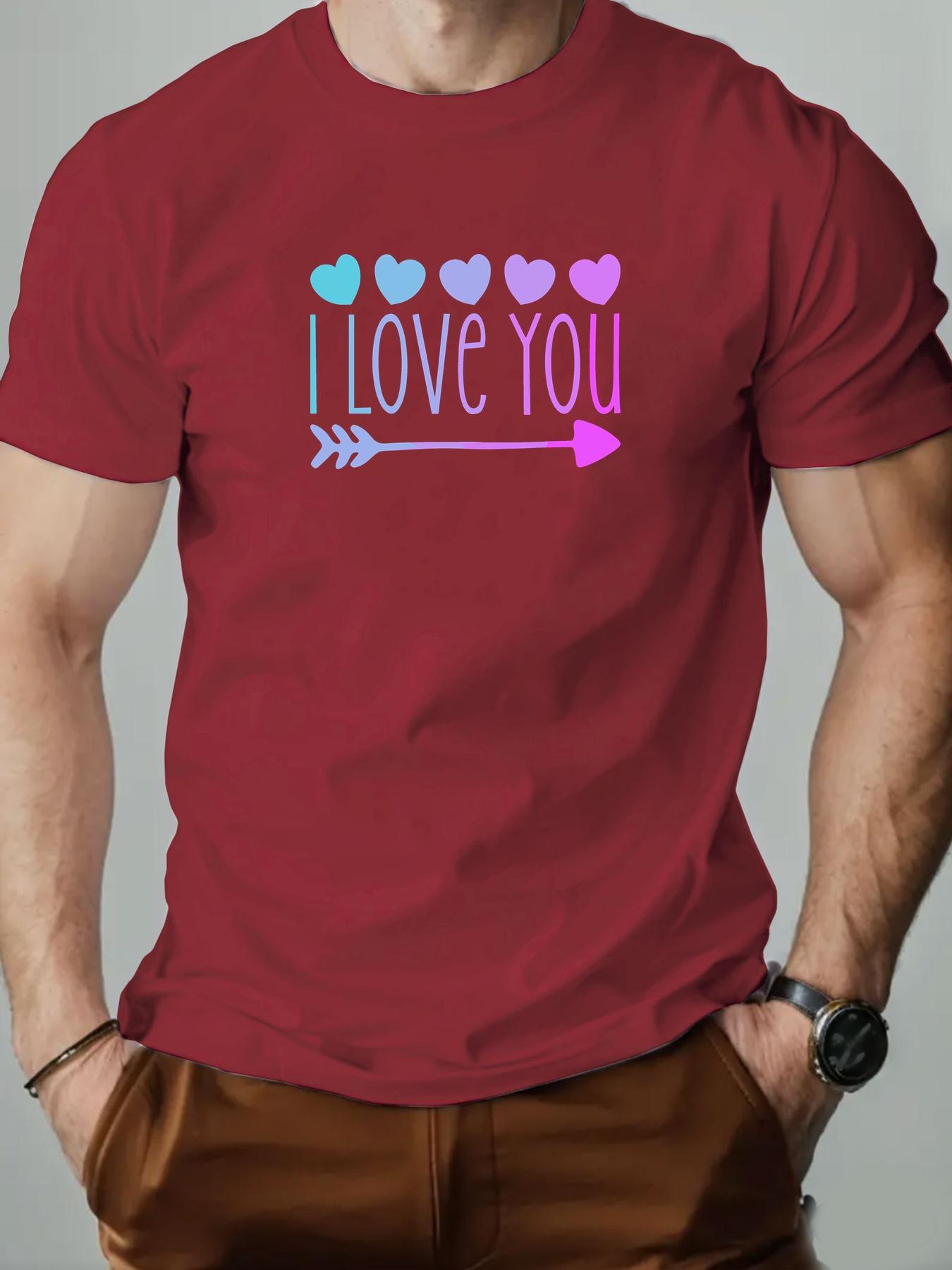 Mens cotton Tshirt love pattern I LOVE YOU summer casual round neck short Tshirt S