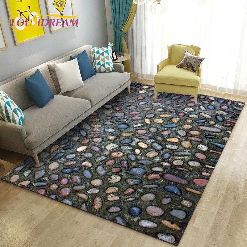 3D Colorful Cobblestone Stone Area Rug,Carpet Rug for Living Room Bedroom Sofa Doormat Kitchen Decoration,Kid Non-slip Floor Mat