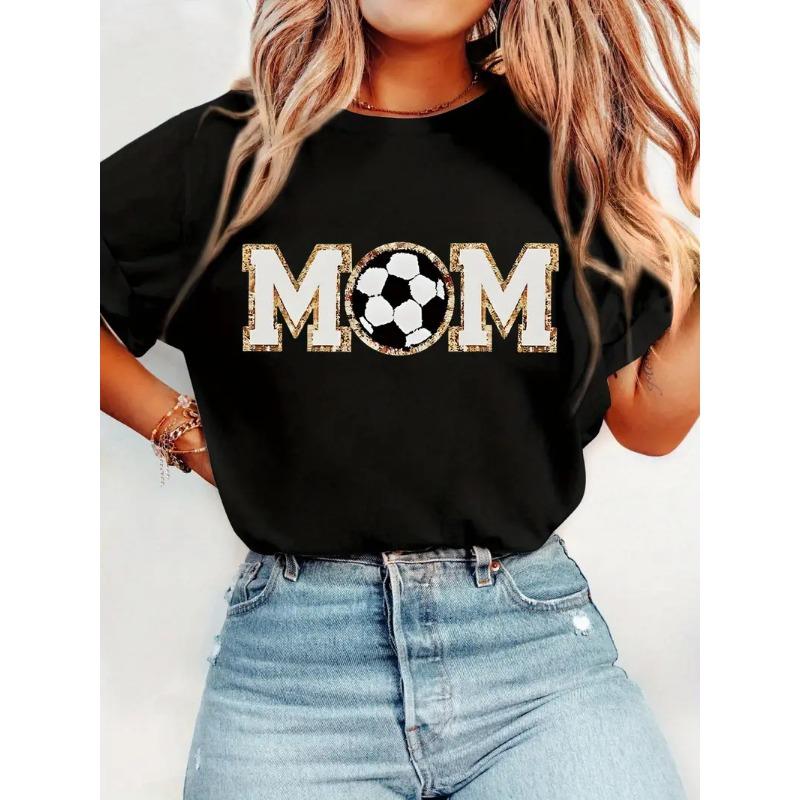 Women's Mother's Day 3D Printed Letter Personalized Simple Summer Short Sleeved T-shirt