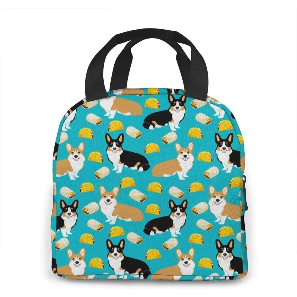 Tacos Cute Corgi Dogs Insulated Lunch Bag Leakproof Cooler Lunch Box for Women Reusable Thermal Tote Bag for Work School Picnic