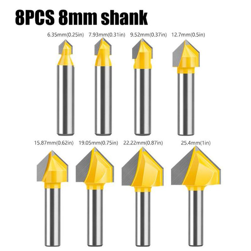 8mm Shank 90 Degree V Groove Template V-Groove V Grooving Router Bit Cleaning Flush Trim Corner Round Cove Box Bits Tools