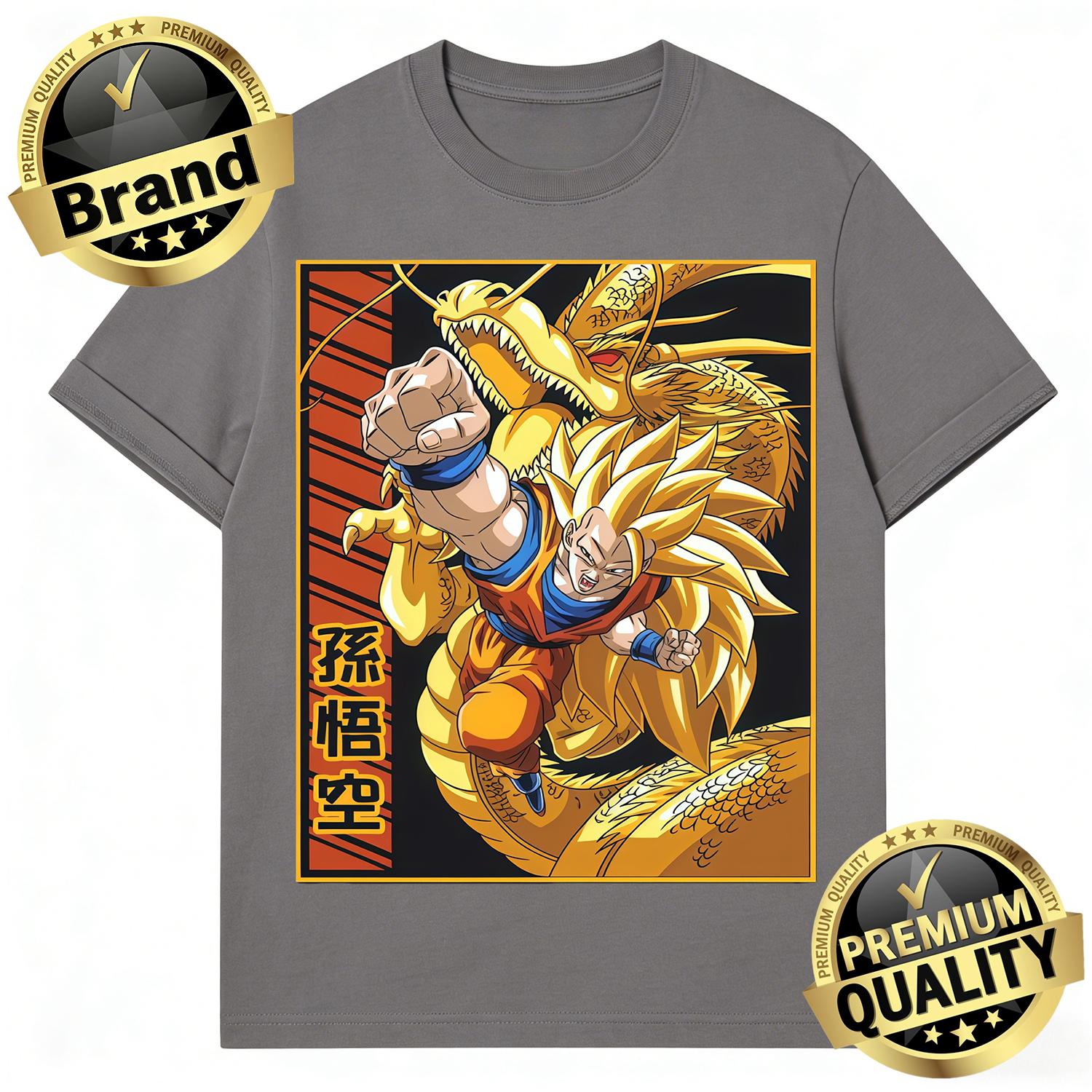 

Dragon Ball Trendy Hot Items Cotton Mens TShirt Super Saiyan 3 Goku Golden Shenron Design Oversized Casual Unisex Streetwear S