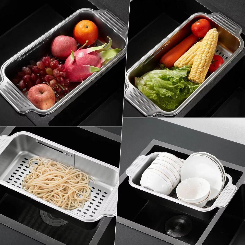 Retractable Vegetables Drain Basket Thickened Kitchen Sink Rack Over Sink Organizer Kitchen Sink