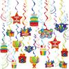 Colorful Birthday Hanging Swirl Decorations, 36ct Paper Ceiling Decor Set with Cutouts of Cakes, Gifts, Balloons & Stars, Vibrant Paper Party