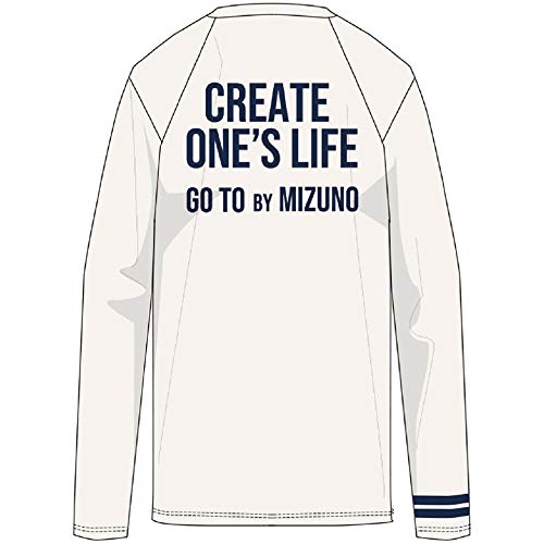 Mizuno PANAM Breath Thermo Light Inner Crew Neck T-Shirt, Cold Weather, Travel, Outdoor, Go To by B2JA0594, Pristine White, Size M