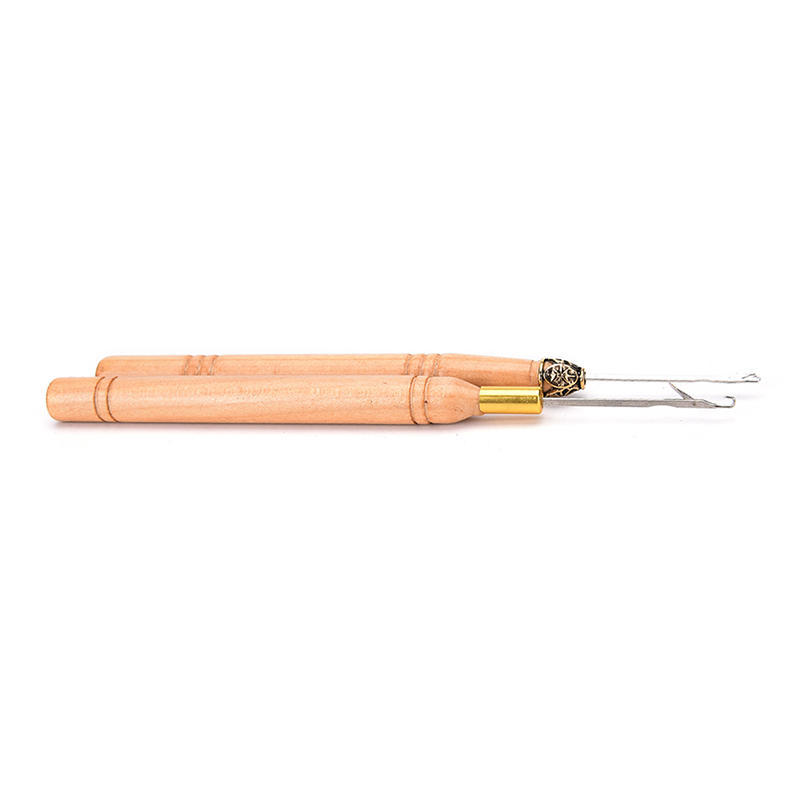 Wood Handle Feather Hair Extension Kit Thread Hook Needle Pulling Tool Salon Diy