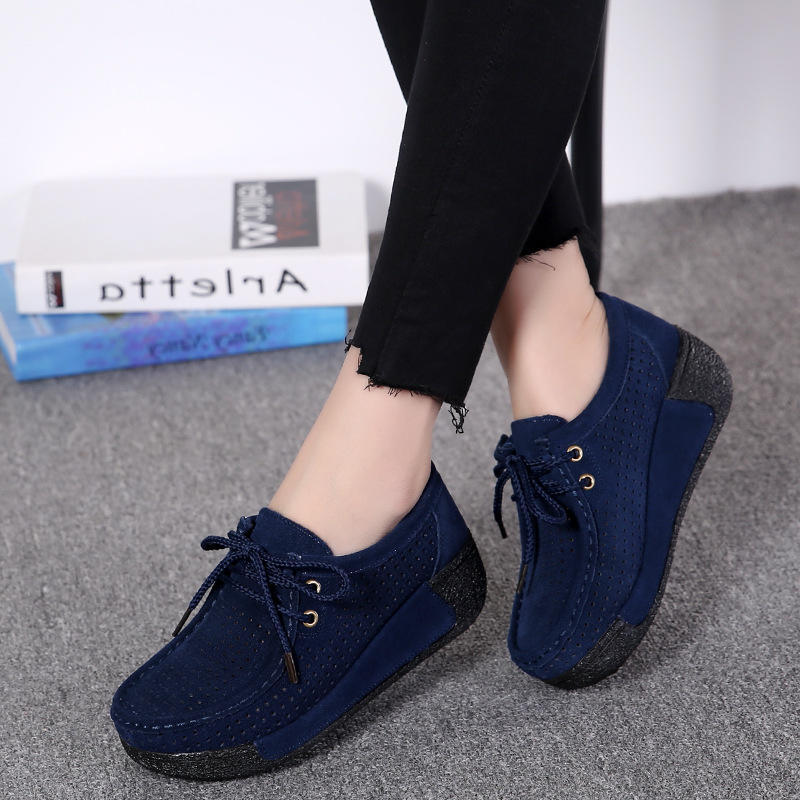Eleganti Scarpe Casual da Donna in Macramè con Zeppa alla Moda Scarpe con Plateau Vera Pelle Scarpe da Mamma Mocassini da Passeggio