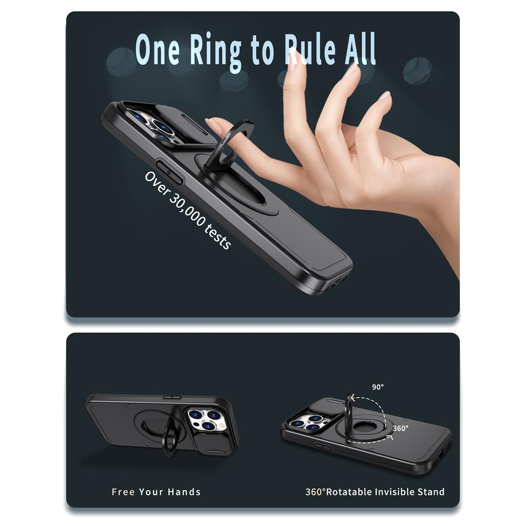 For iPhone 15 Pro Max Case PC+TPU Rotating Kickstand Phone Shell Compatible with MagSafe