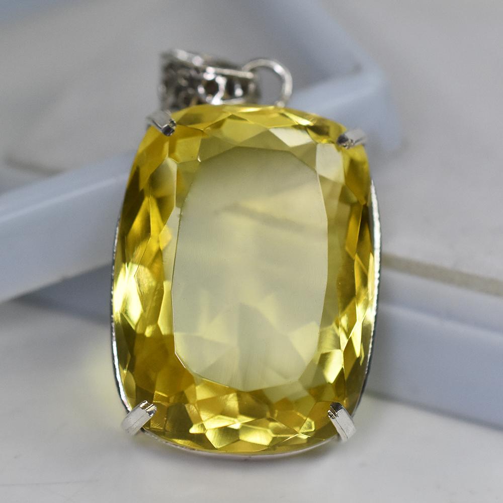 Natural Yellow Topaz 104 Ct Cushion 925 Starling Silver Pendant Gems Free Gift MY.PD-101-NS