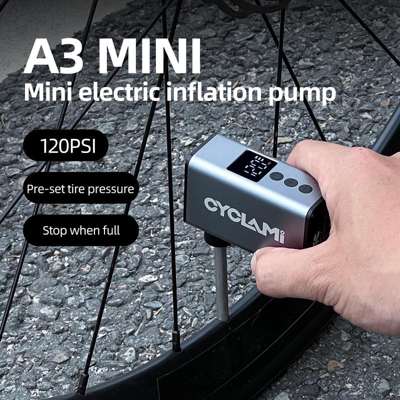 CYCLAMI A3 mini Portable Bike Air Pump 120 PSI Compact Electric Tire Inflator Tpye-C Aluminum Alloy Fast Inflation for MTB Road