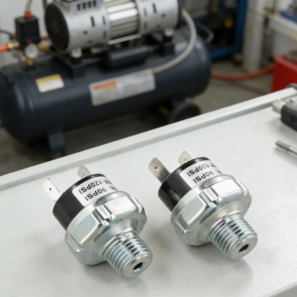 Air Compressor Valve Switch 18 NPT Thread Air Pressure Control Switch with 90 120PSI and 120 150PSI Options for Pneumatic Use