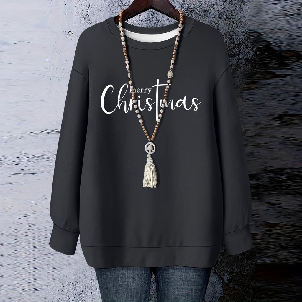 Ladies' Christmas Printed Round Neck Long Sleeved T-shirt Sweatshirt Top