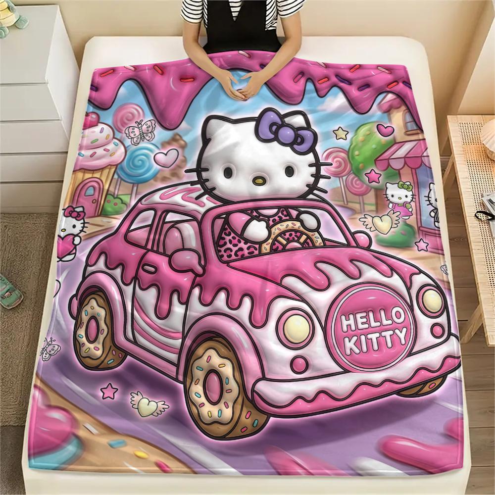 1PC Hello Kitty Cute Print Flannel Blanket, High quality All Seasons, Home Decor, Warmth and Comfort, Perfect for Christmas Gifts