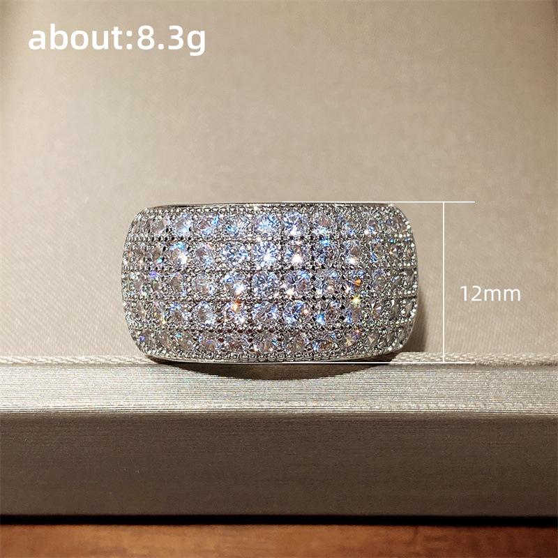 Women's Half Circle White Gold-Plated Ring with Shiny Zircon Diamonds