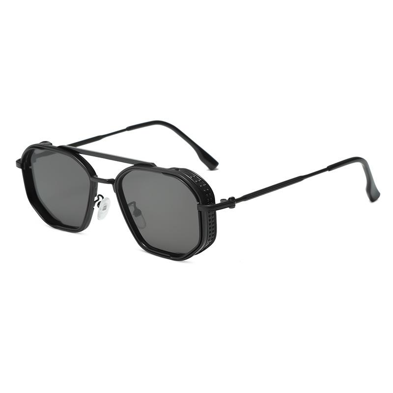Double beam metal punk sunglasses men's, women's retro ins style European and American ink polygon personalized glasses