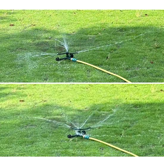 3-Arm-Metallsprinkler, automatischer rotierender Sprinkler mit Radstand, wirbelnder Bewässerungssprinkler für Garten, Hof, Rasen