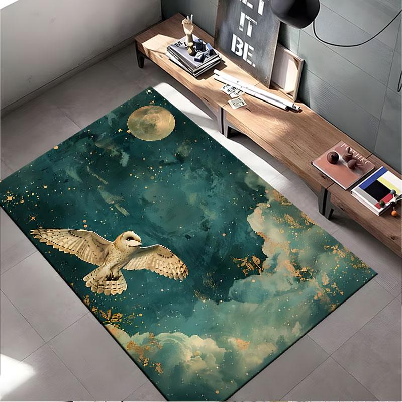 "Night Sky Owl with Moon" suitable as a non-slip mat for the living room or bedroom sofa