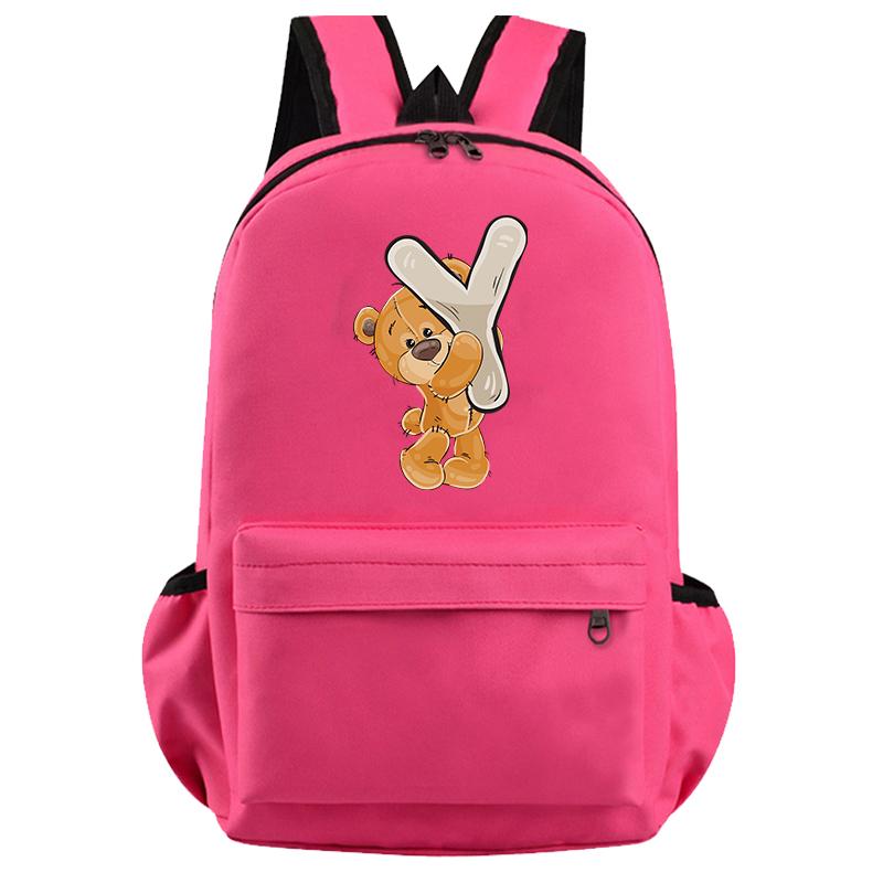 Schöner kleiner Bär-Rucksack mit 26 englischen Buchstaben, Teenager-Schultasche für Mädchen, Jungen, Rucksack mit großer Kapazität, Büchertasche für Kindergeschenke