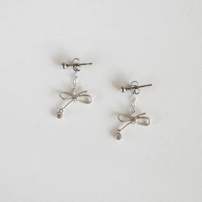 Knot ribbon drop surgical earring