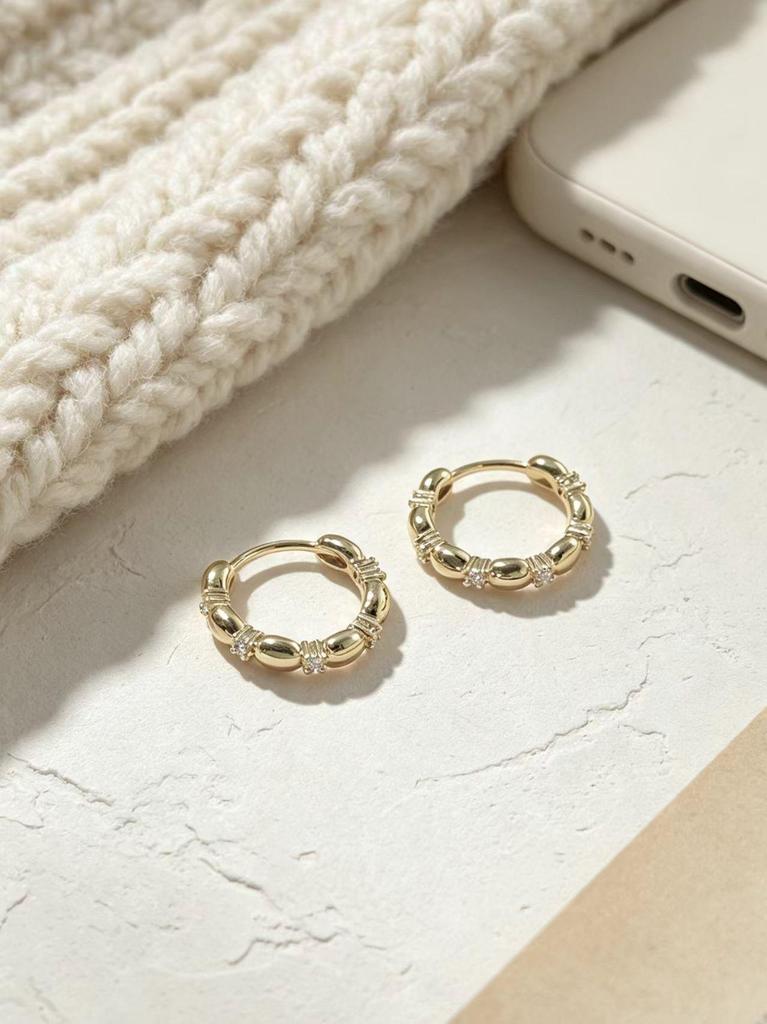 Korean Style Adjustable Gold-Plated Diamond Ring - "Seven Grains of Rice" Wealth-Attracting Accessory