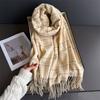 Small Fragrance Style Simple Checkered Autumn And Winter Warm Scarf Shawl Versatile Tassel Imitation Cashmere Scarf For Women