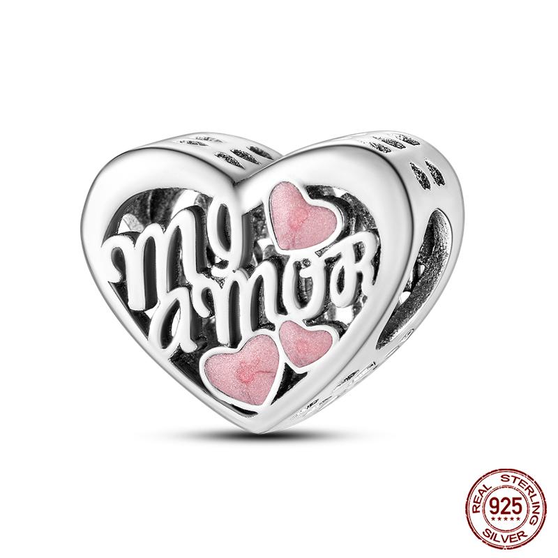 Real Copper Pink Series Heart Charms Beads Fit Qikaola Original Bracelets Diy Mother'S Day Jewelry Gift For Mom