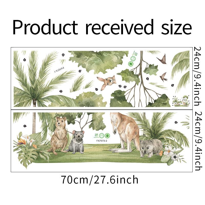 Cartoon Tropical Plants Coconut Tree Kangaroo and Raccoon Wall Sticker Self-Adhesive Removable for Bedroom Entryway Home Decor