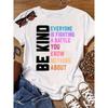 Plus Size BE KIND Print T-shirt, Casual Short Sleeve Crew Neck Top For Spring & Summer, Women's Plus Size Clothing
