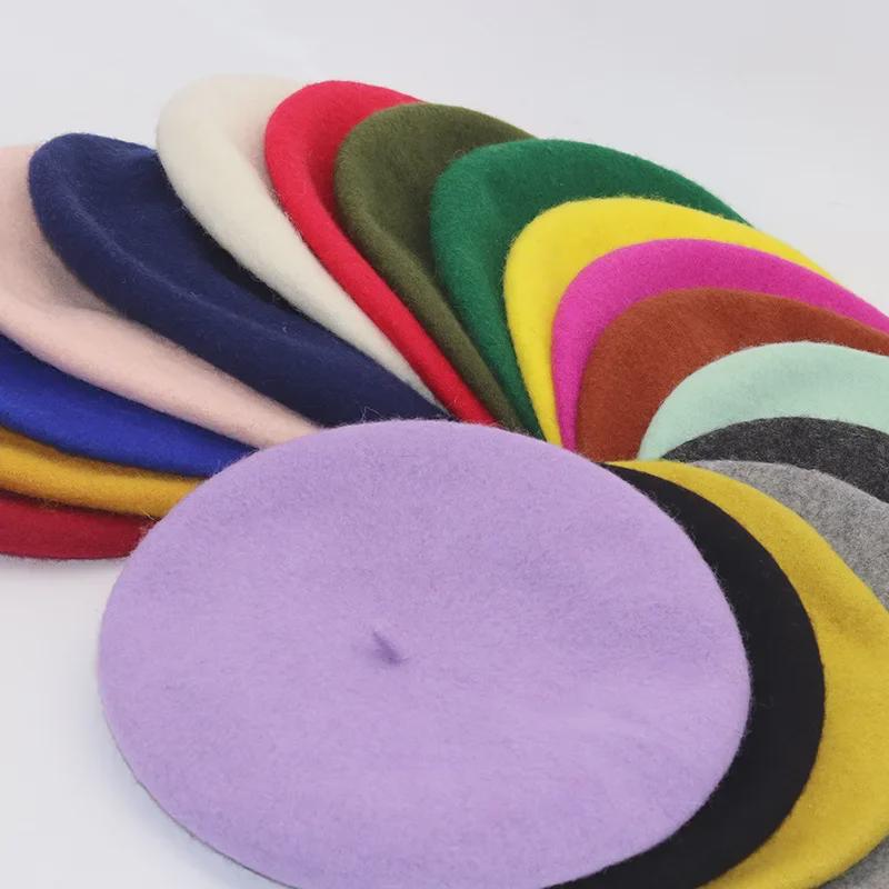 Dámský fialový vlněný baret: Klobouk se širokou krempou, Vintage britský, korejský a japonský styl pro podzim/zimu