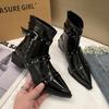Winter New Coarse Heel Single Boots Women's Pointed Socket Rivets Metal Buckle Anti-slip Wear-resistant Short Boots